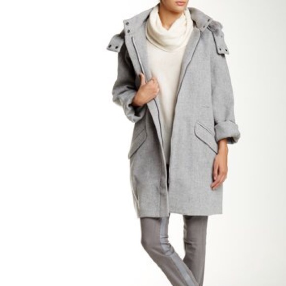 Vince Jackets & Blazers - NWT Vince Coat Wool Rabbit Hood s Grey $1295 FLAW